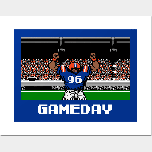 Blue and Orange Football Gameday Retro 8 Bit Linebacker Wall Art by SLAG_Creative